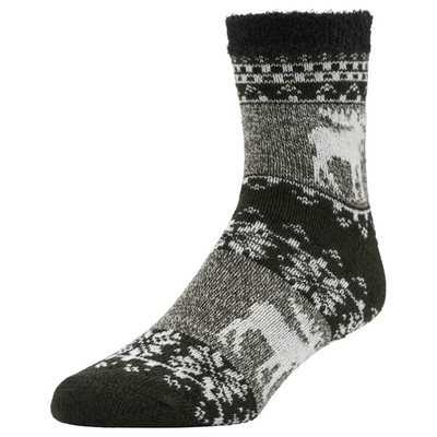 Airplus Men's Double Layer Aloe Crew Socks, Black White Moose - Size 8-12.5