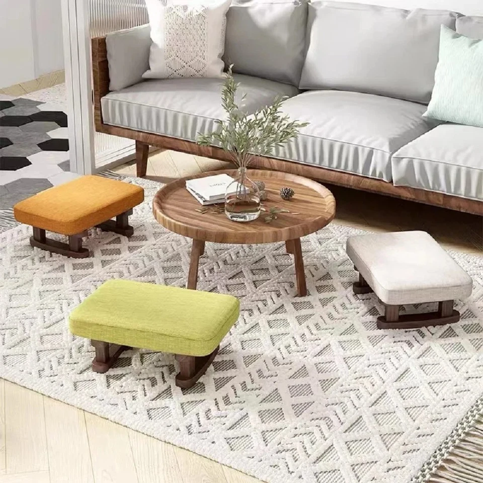 Small Foot Stool, Fabric Footstool with Wooden Legs, Footrest Stools Grey - Image 4 of 4