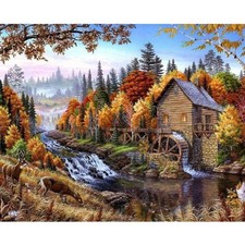 Malen nach Zahlen Erwachsene M&uuml;hle am Fluss 40x50 cm Paint by Numbers DIY &Ouml;l Acr