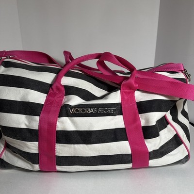 2000s Victoria's Secret Duffle Bag black white striped pink FREE