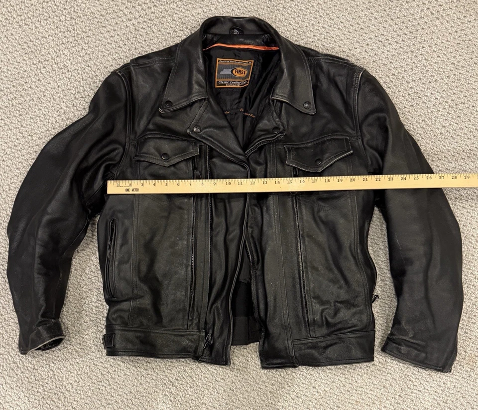 Jaqueta de couro preta First Classics masculina XL clássica casaco pesado - Imagem 3 de 4