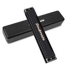 Soulmate Blues Harmonica 24 Hole C Key with Case, Mouth Organ 24 Hole, Black