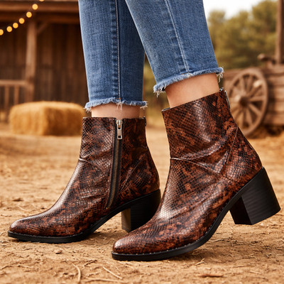 Treasure & Bond Ankle Boots Size 7 Snakeskin Print Western Block Heel Festival