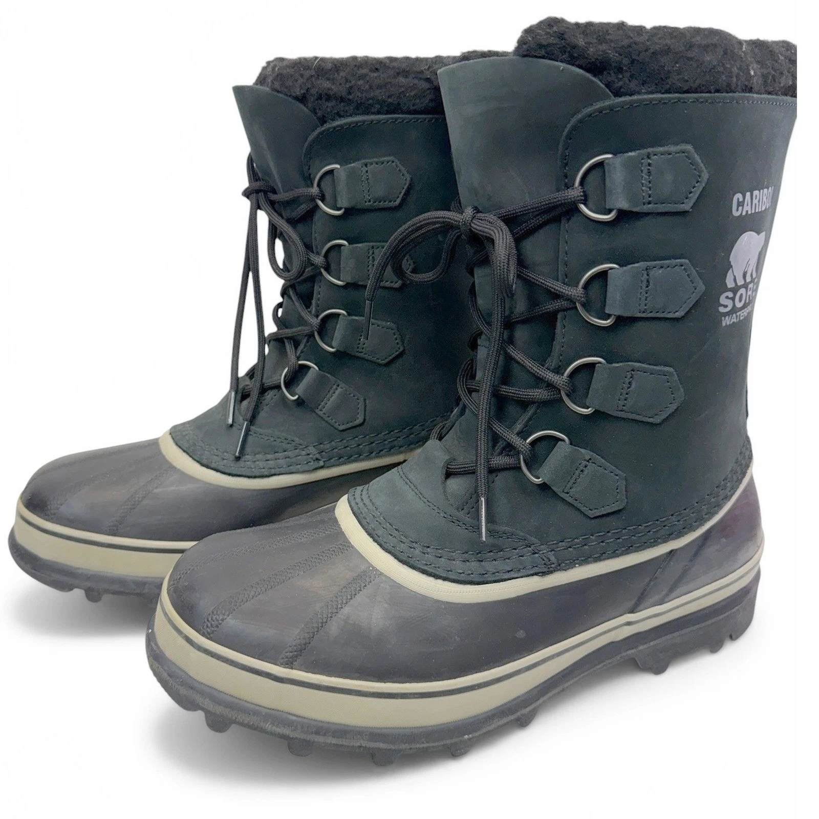 Sorel Caribou Mens Size 10 Waterproof Winter Snow Boots Black Duck Boots