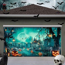 Halloween Garage Door Cover Banner Haunted House Pumpkins Decoration Kit 6X16 Ft