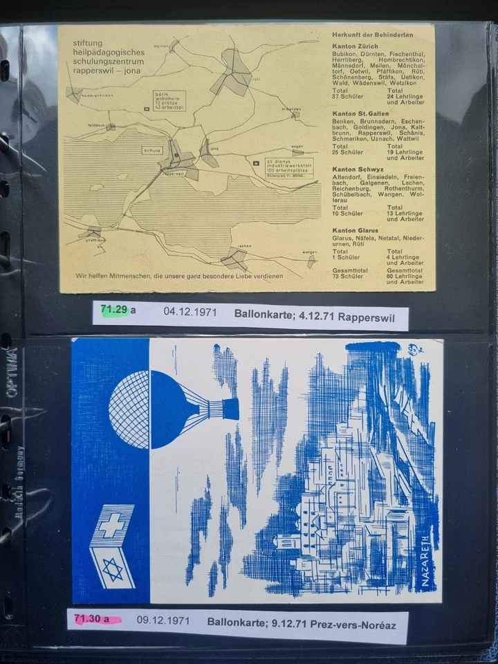 ¡Oferta! Suiza 1971 Balloon Mail 2 postales AVES Foto 2 de 2