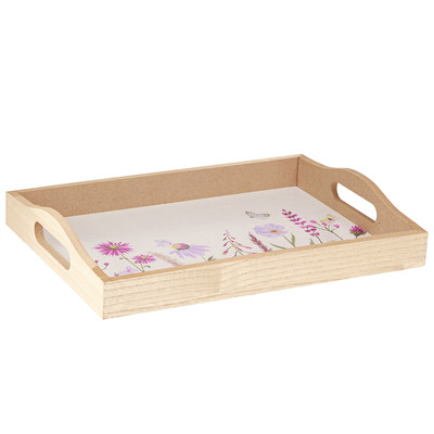 Holztablett Natur Blumen Schmetterling 35cm Landhausstil