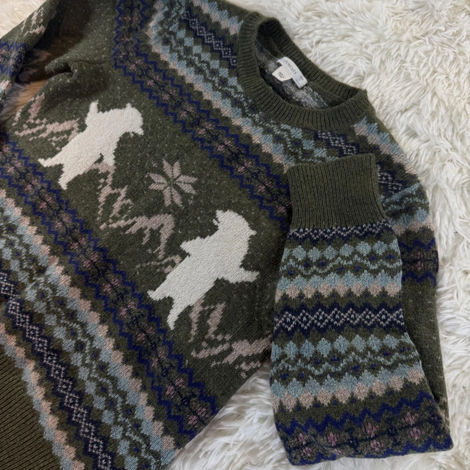 Suéter Crewcuts by J.Crew Fair Isle Bear tejido de lana verde niños talla grande invierno Foto 2 de 4