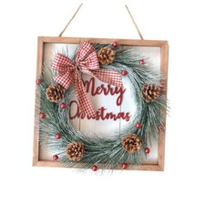 Christmas Wreath Hanging Sign for Front Door, Wooden Welcome Wreath Christmas