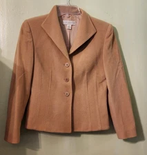 VTG Petite Sophisticate Womens 0 Wool Cashmere Blazer Jacket Camel Tan Lined 