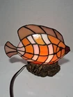 Vintage Tiffany-Style Stained Glass Tropical Fish Accent Lamp Night Light Works!