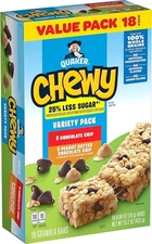 (Free Duty Tax) Quaker Chewy Granola Bars, 25% Less Sugar, 2 Flavor Variety