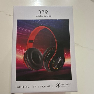 B39 Wireless Headset Bluetooth Noise Reduction Mic TF Card FM Radio Red/Black