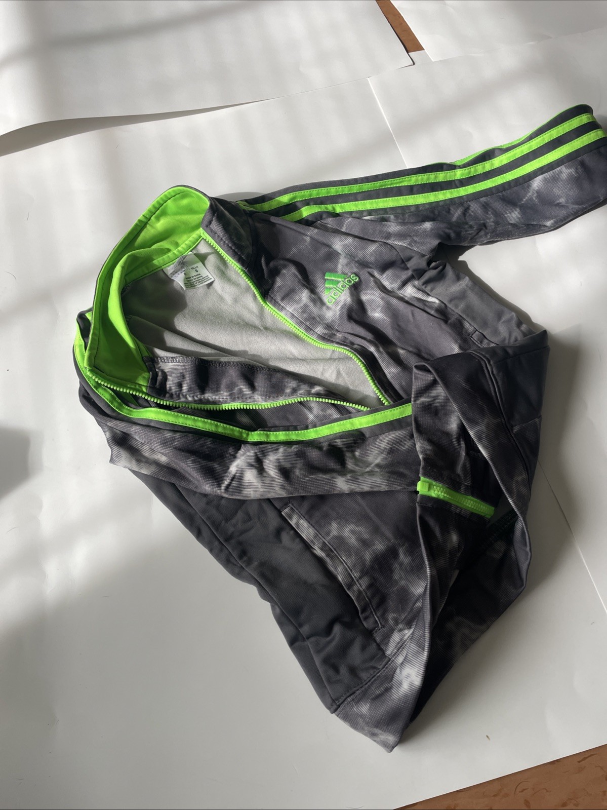 Adidas Full Zip Jacket Gray Camo Green Stripes Size 6 Youth thumbnail 6