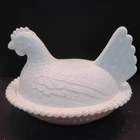 Vtg. Indiana White Milk Glass Chicken Hen on Nest Covered Bowl Candy Dish 7”