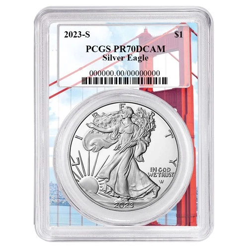 2023-S Proof $1 American Silver Eagle PCGS PR70DCAM Golden Gate Bridge Frame