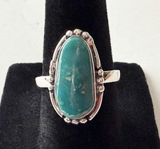 Vintage Navajo Ring 925 Sterling Silver Size 7 Natural Turquoise Artist Signed