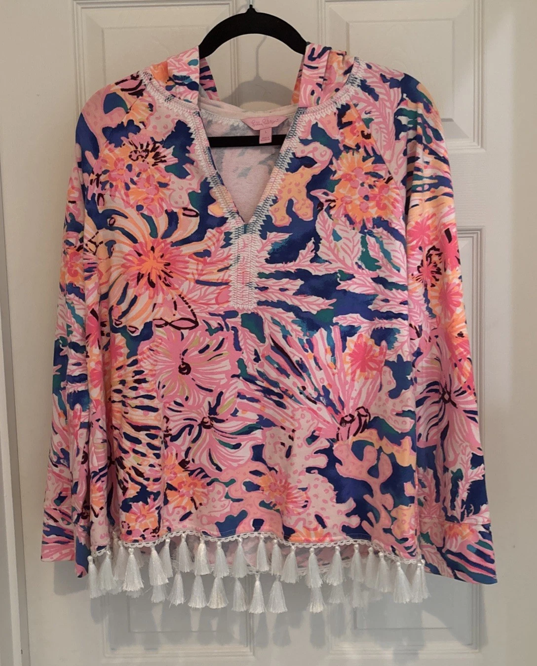 Lilly Pulitzer Harmon Hoodie Women SZ L Pink Swirling Sea Dream See Details