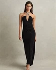 REISS Iris Bodycon Dress 8 UK Black Jersey Maxi Halterneck Scarf Detailing