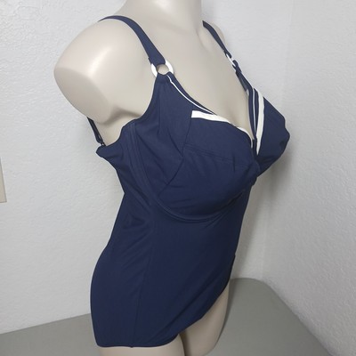 Sunflair One Piece Swimsuit 14G Navy Blue No Padding Underwire Resort Vacation 