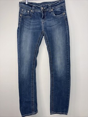 Blue Monkey Luxury Women's Blue Jeans Tan Thread Embroidery Size 29 x 32