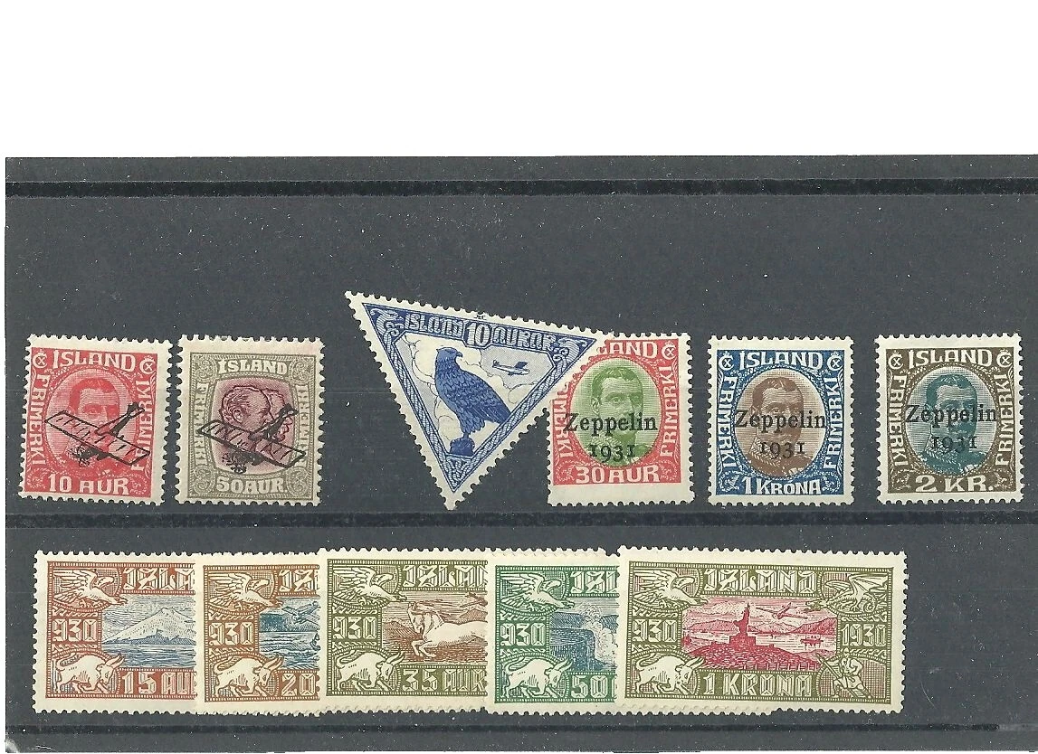 Lightly Hinged Air Mail Icelandic Stamps