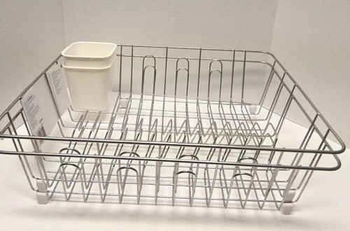 Lote de 2 estantes de secado de platos grandes con utensilio caddy simplemente esenciales cromo 22079 - Imagen 2 de 5