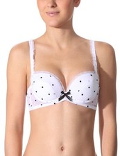 Fifi Chachnil 'Festival' French Lace Wired Push Up Padded Bra White/Black Dots