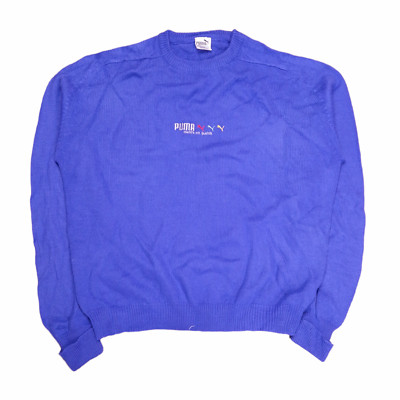 90er Puma Pullover Größe L in Blau Herren Spell Out Knit Style 