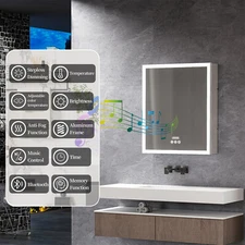 LED Bathroom Mirror Cabinet with Socket Storage/Bluetooth Speaker/Large Demister
