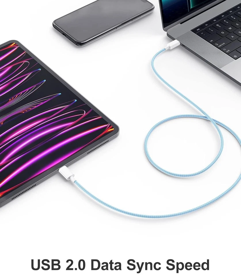 Fast Charger Braided USB-C to USB-C Cable Type C Lead For iPhone 17 16 15 ProMax - Image 4 of 4