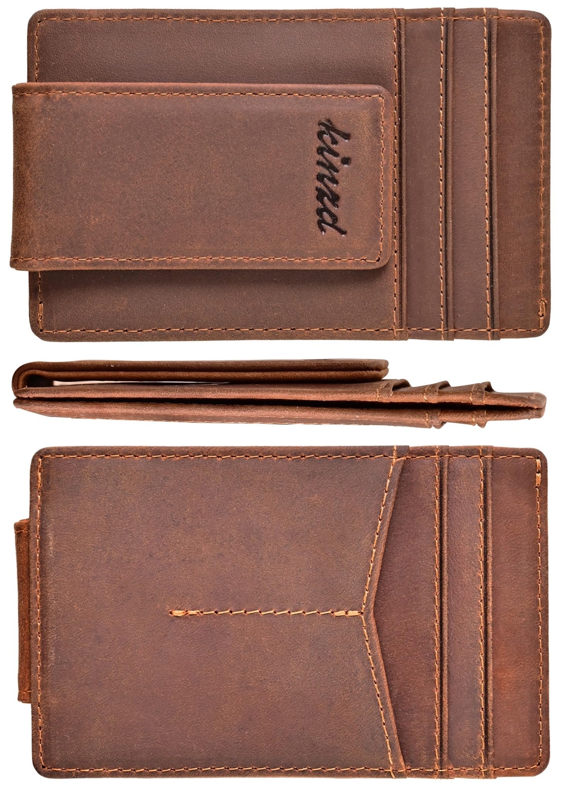 Crazy Horse Leather RFID Blocking Slim Minimalist Money Clip Wallet for Men-image