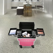Professional Makeup Train Case Rolling Cosmetology Case Aluminum Beauty Travel