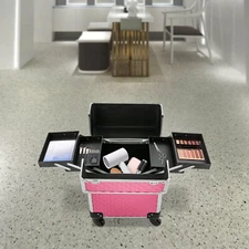Professional Makeup Train Case Rolling Cosmetology Case Aluminum Beauty Travel