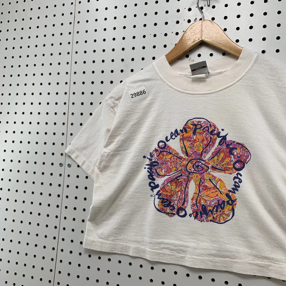 Vintage Ocean Pacific Cropped Shirts White Youth Girls Large Floral 19.5x16.5 - Image 3 of 4