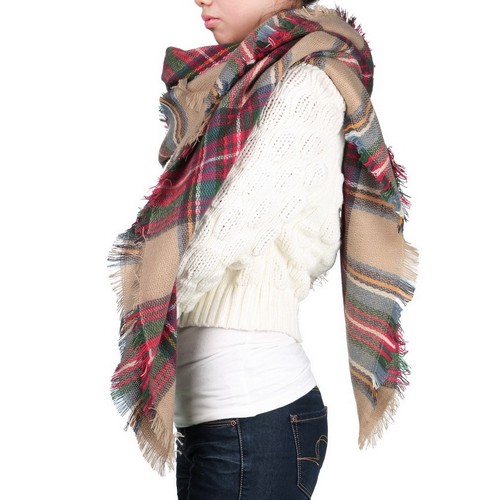 Women Oversized Blanket Tartan Scarf Wrap Shawl Plaid Cozy Faux Cashmere - Picture 6 of 7