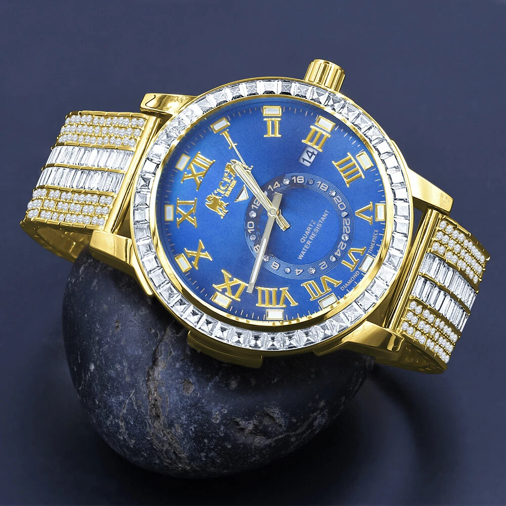 Gold watches top with blue face