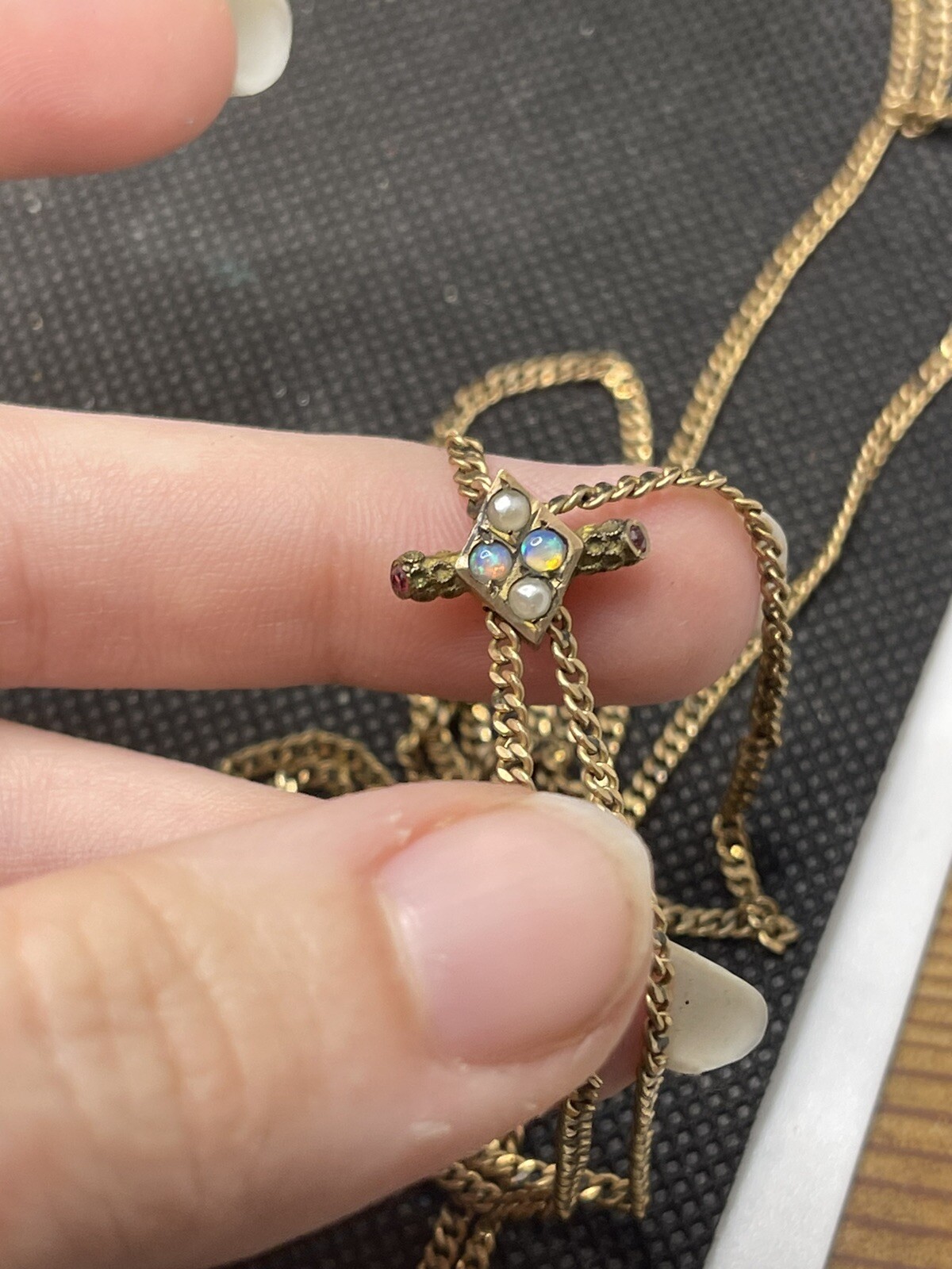 Antique Victorian gold filled opal ruby pocket wa… - image 2