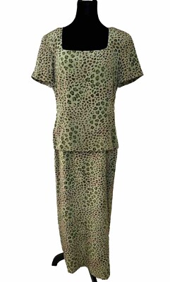 Vintage Spenser Jeremy Dress Sz 12 Silk Maxi Green Leopard Print Wedding  Guest | eBay