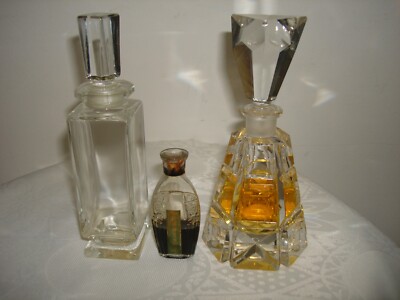 Vintage 3Pc Caron Parfums Genuine Unique Crtstal Engraved Glass Empty Bottles