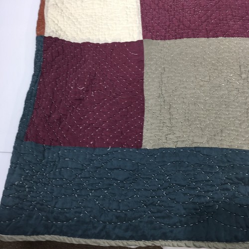 Kantha 100% Silk Front Quilt & Sham Twin Size Boho Teal Burgundy Muted - Picture 5 of 8