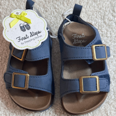 First Step by Stepping stones sandals Boys Sz 4 double Strap shoes Navy Blue New