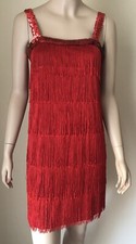 Roaring 20's Red Flapper Dress Fringe Sequins Halloween Costume M 8-10