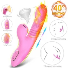 Women Sex Toy Clit Sucking G-Spot Thrusting Heat Dildo Stroking Rabbit Vibrator