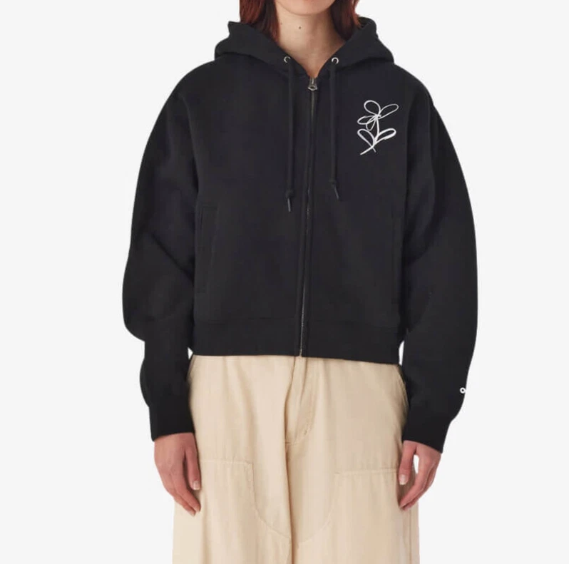 Obey 女式短拉链连帽衫运动衫粉笔书写黑色 S 码全新花朵 — 第 4/4 张图片