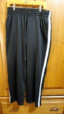 Danskin Now L/g 12/14 Workout Pants Drawstring Waist, Black With White Stripe