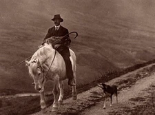 C1920 Lakeland Shepherd Carrying Sheep Riding Horse W/ Dog RPPC Vintage Postcard