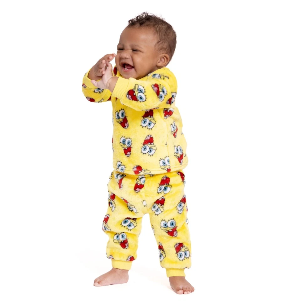 Conjunto de pijama de felpa estampado integral bebé Bob Esponja talla 0-3M Foto 3 de 3