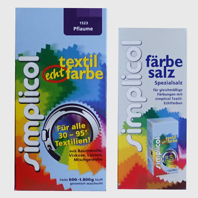 Simplicol Textil-Echtfarbe Textilfarbe Pflaume & Färbesalz *Neu*