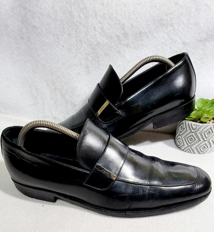 GUCCI Mens’s Size 9D Black Leather Slip On Loafers